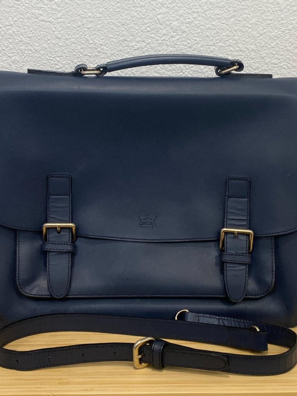 Luccica Navy Blue Leather Satchel Shoulder Bag Briefcase Minimalist Korean Desig - Picture 2 of 15